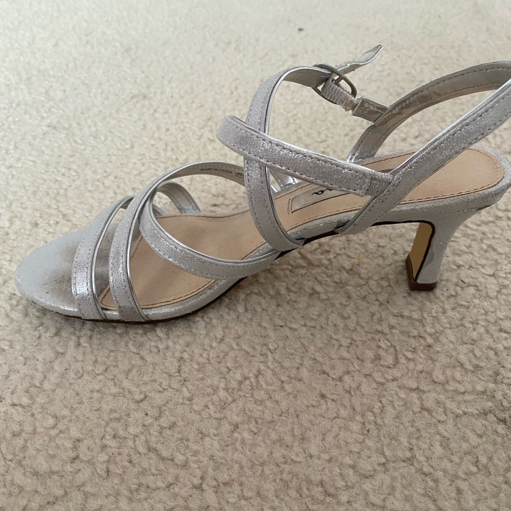 Nina Silver Strappy Mid Heel Sandals